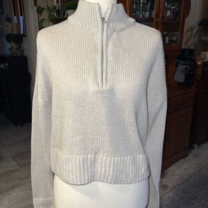 Cozy Light Gray Half-Zip Turtleneck Sweater
